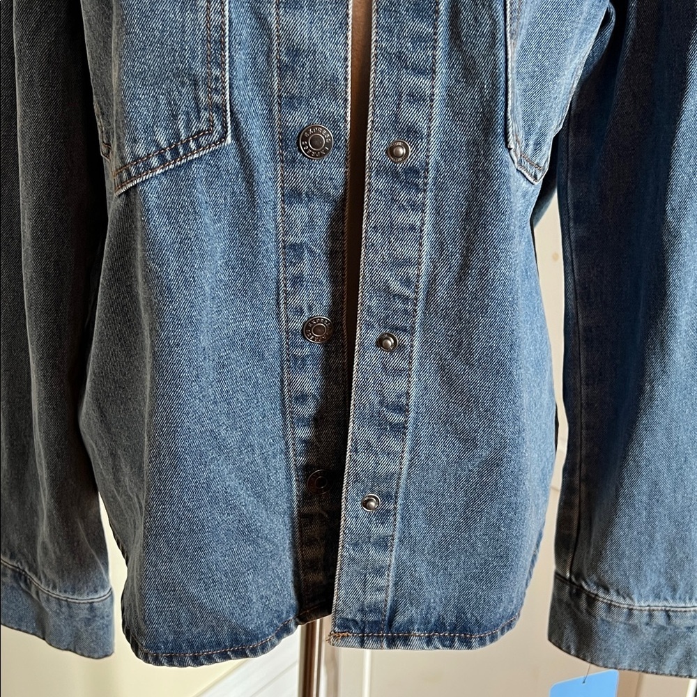 NWT EXPRESS Classic Blue Denim Shirt Jacket Oversized Style Snap Closure L - Picture 4 of 9